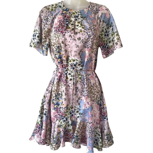 TED BAKER  Dress Woman Urban Printed Fluted Hem Short Sleeve Mini Dress - Picture 3 of 14